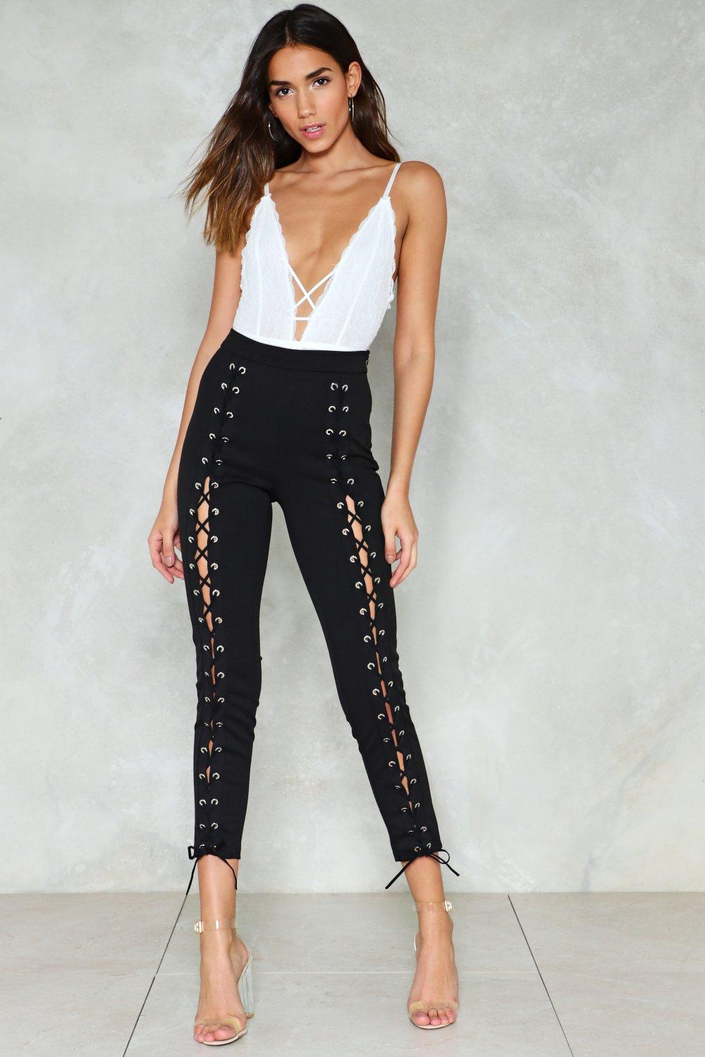 high waisted lace up pants