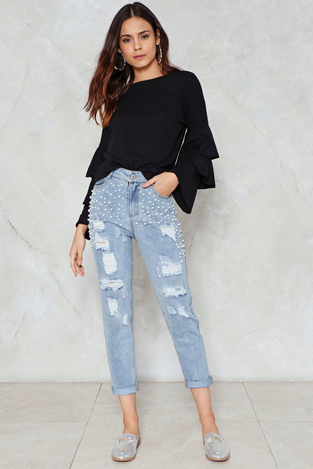 high waisted pearl jeans