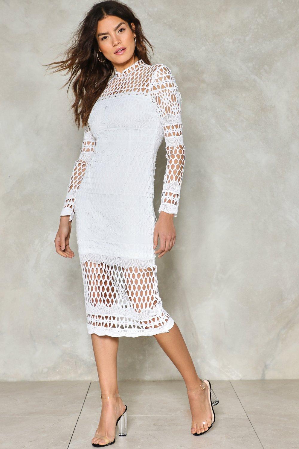 white crochet dress midi