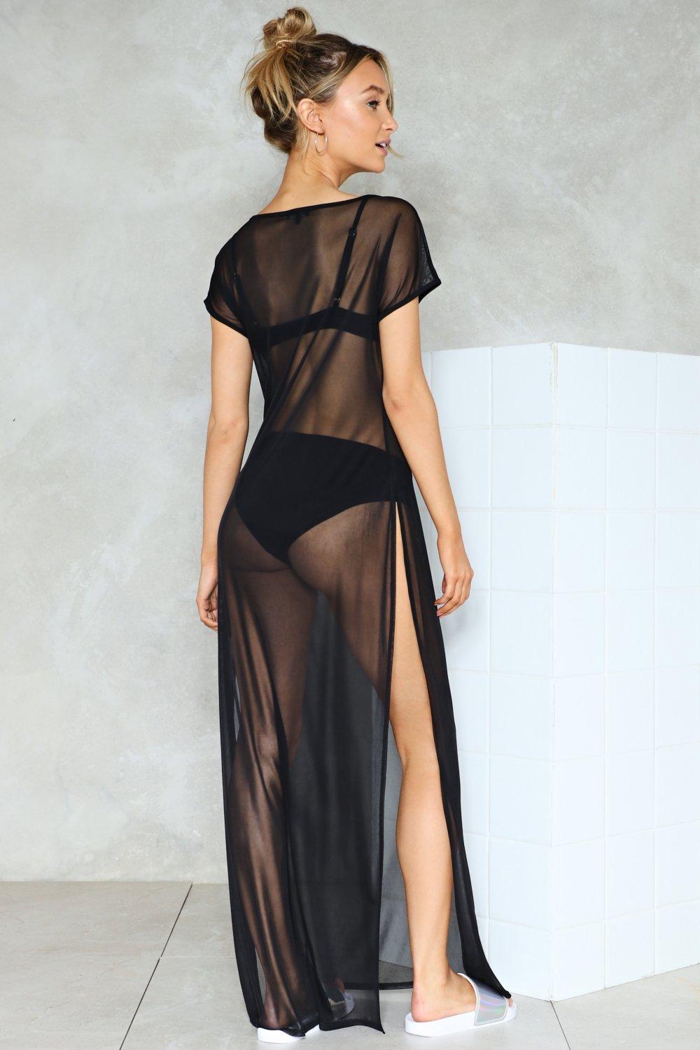 long mesh cover up dress