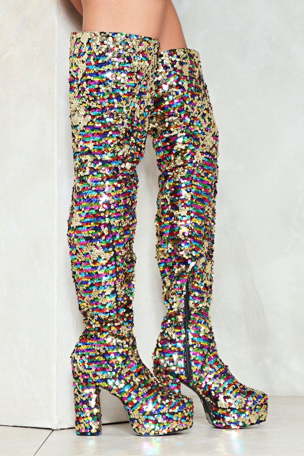 sequin boots thigh high