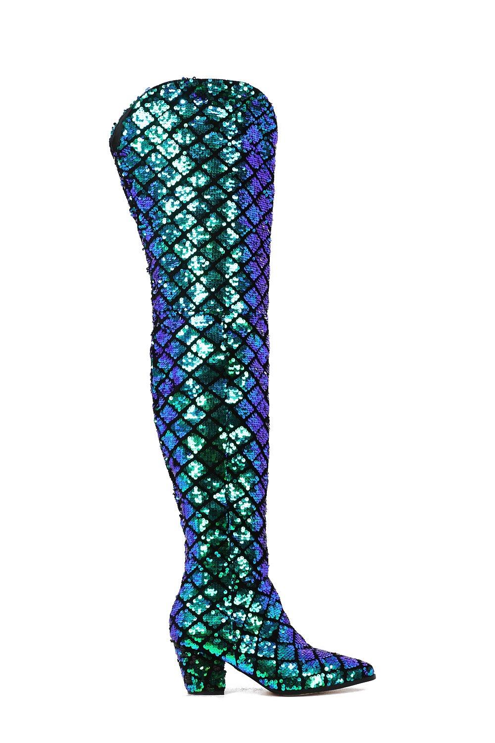 mermaid sequin thigh high boots