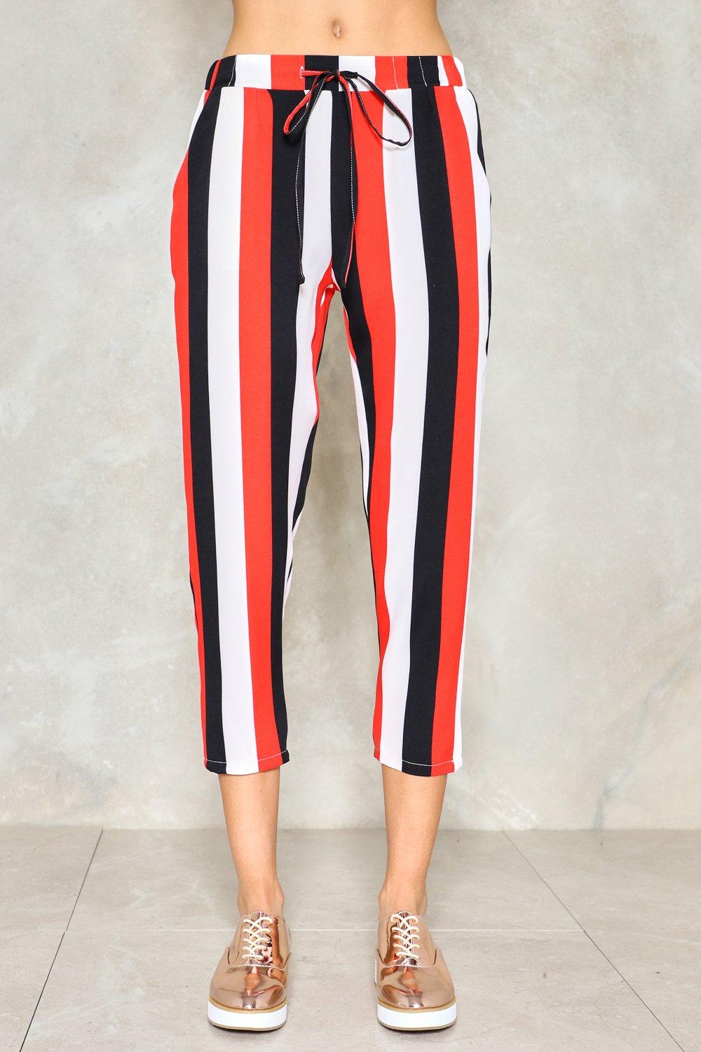 blue and red striped pants