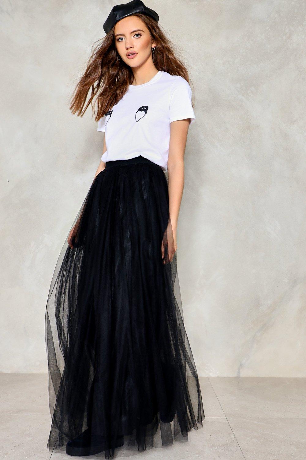 black long tulle skirt