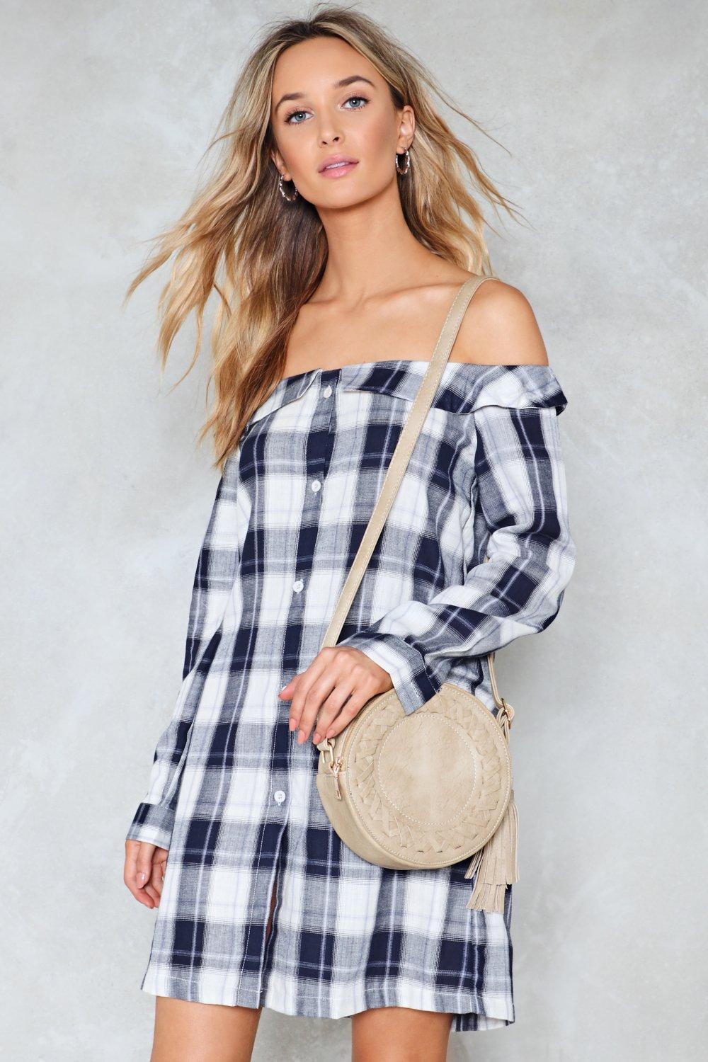 off the shoulder shirt dress