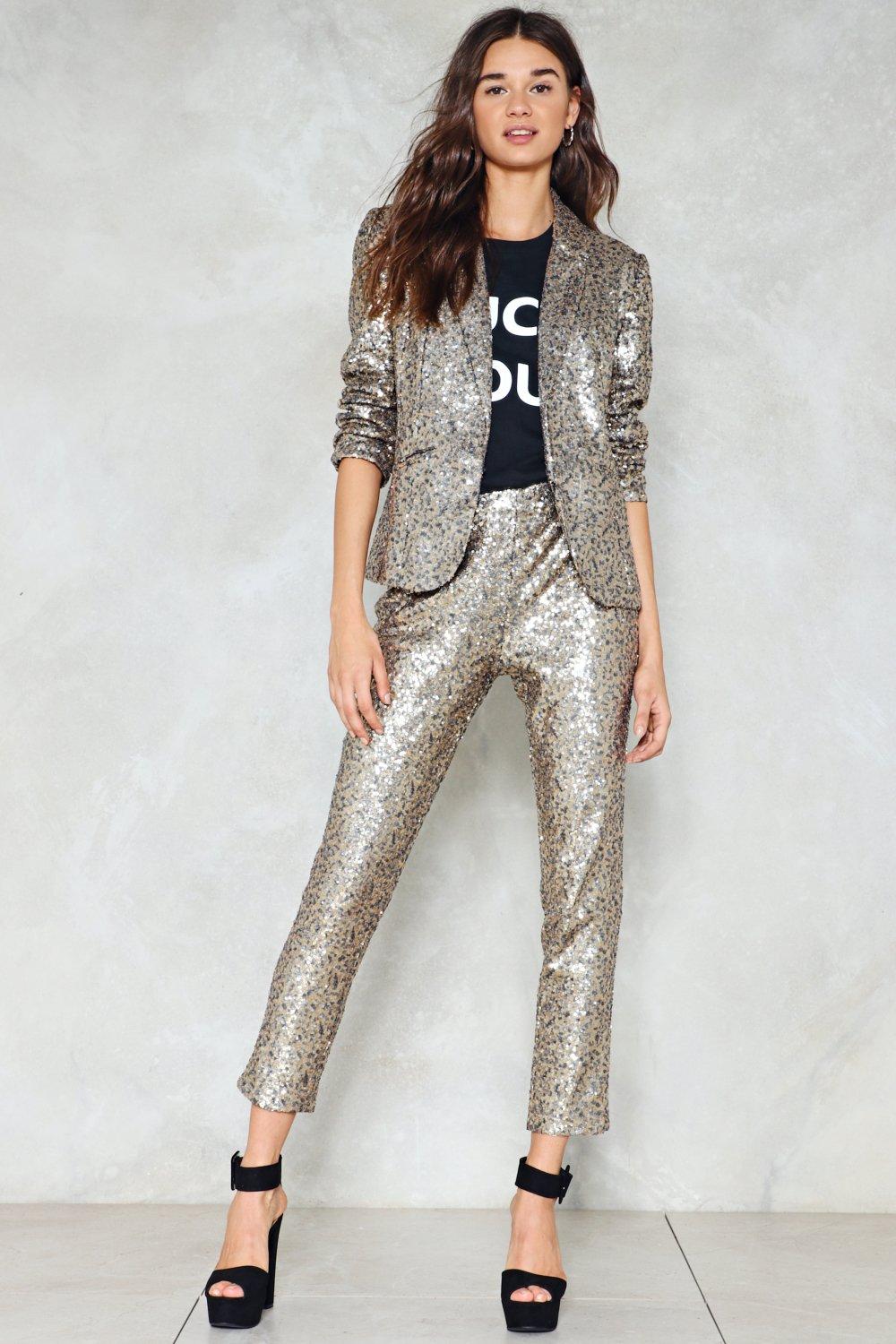 silver sequin joggers