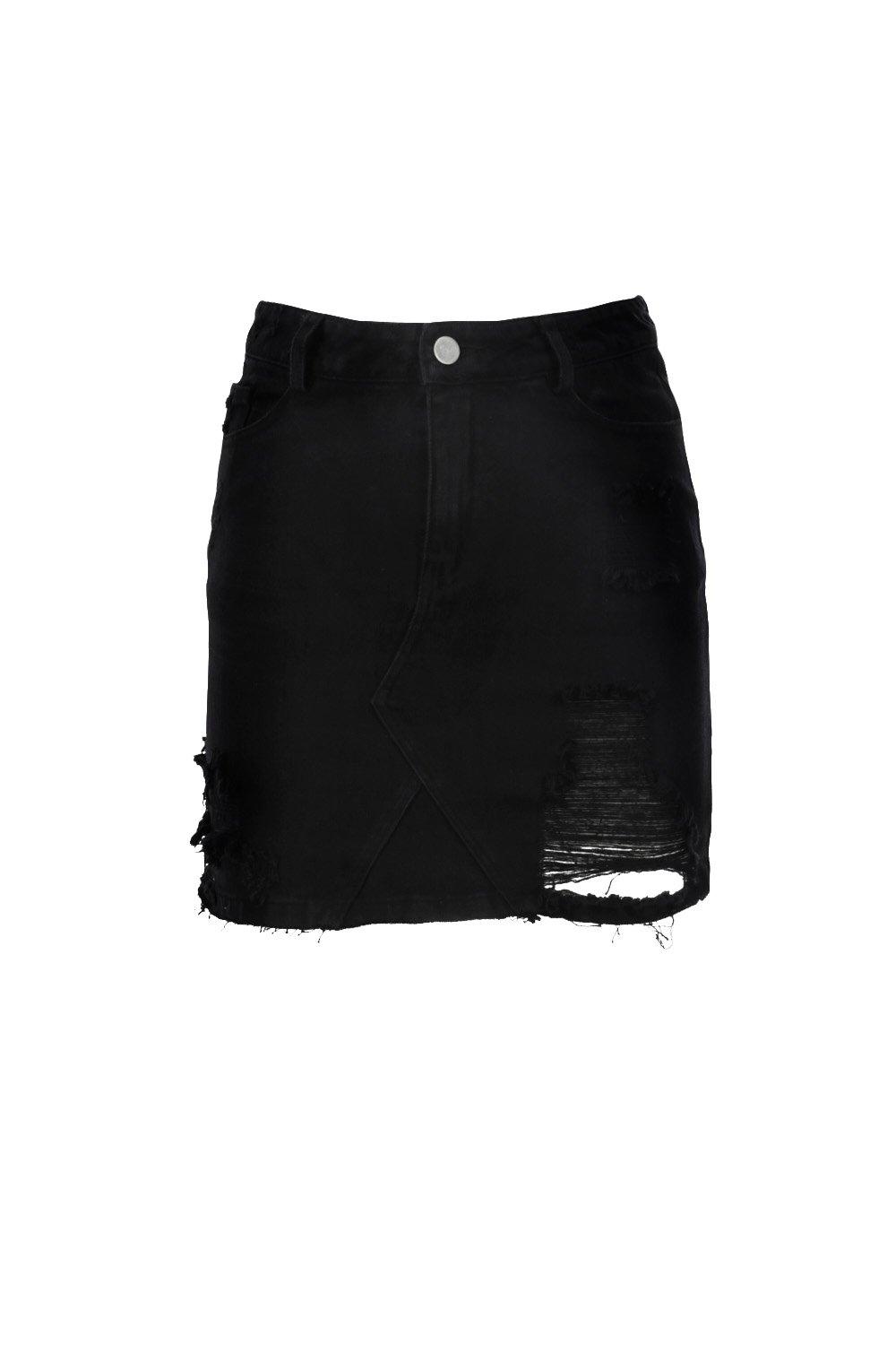 black ripped denim skirt