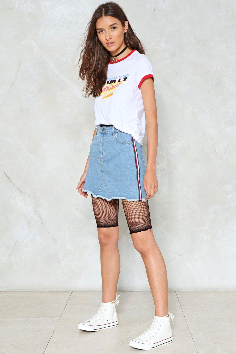 All Day And All Of The Night Striped Denim Skirt Nasty Gal