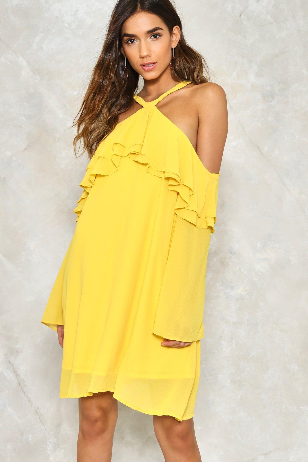 cold shoulder yellow dress