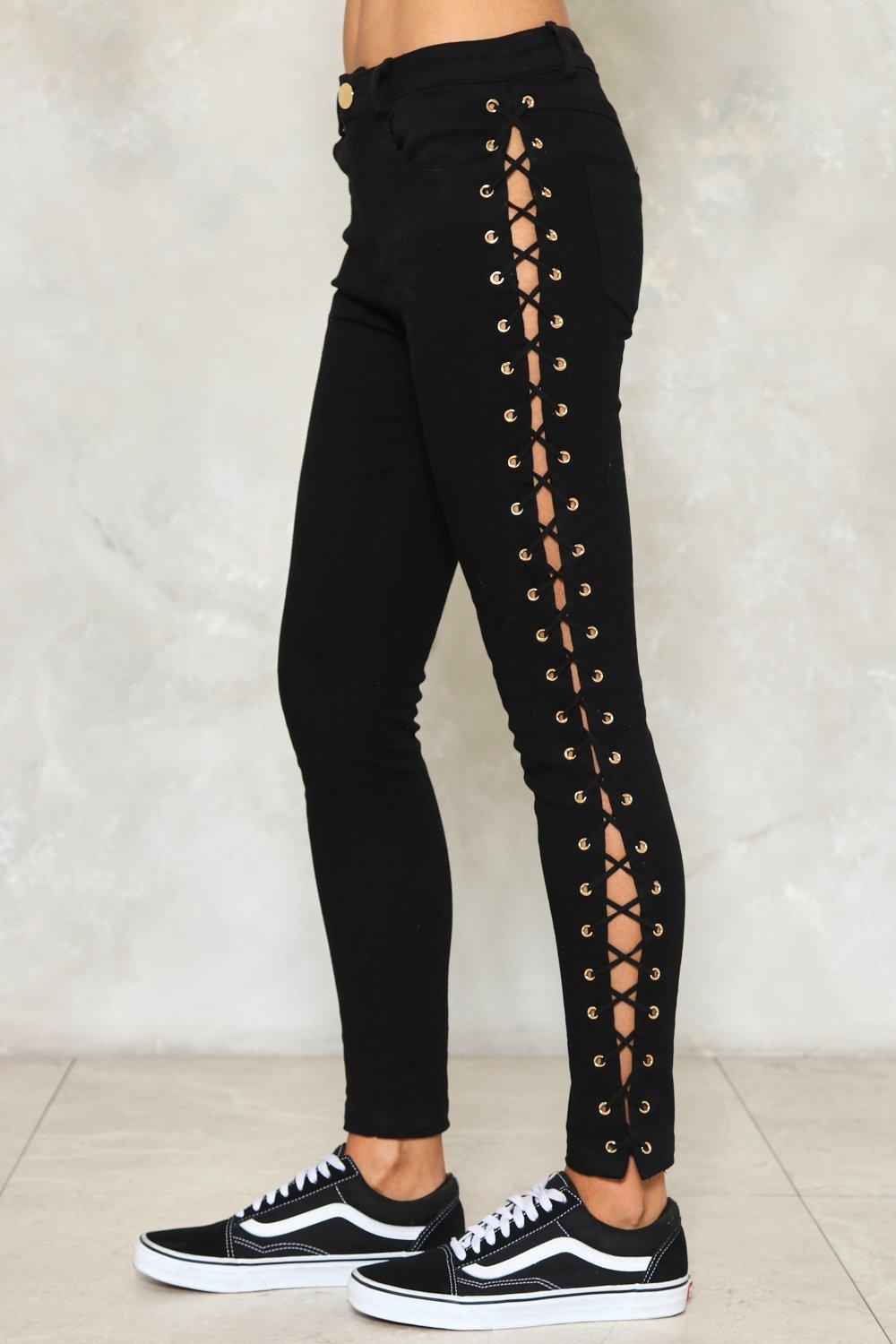 side lace up jeans
