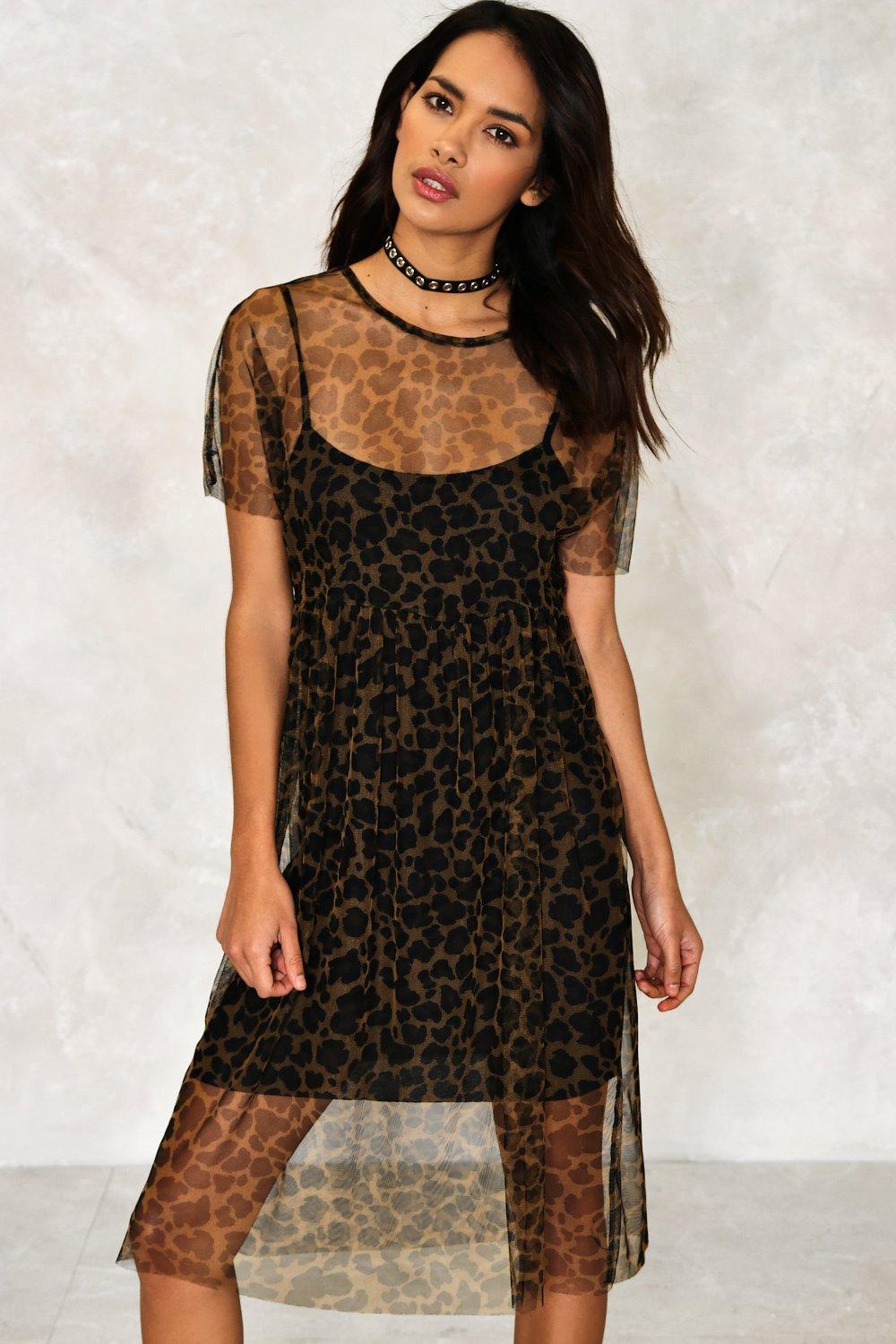 mesh leopard print dress