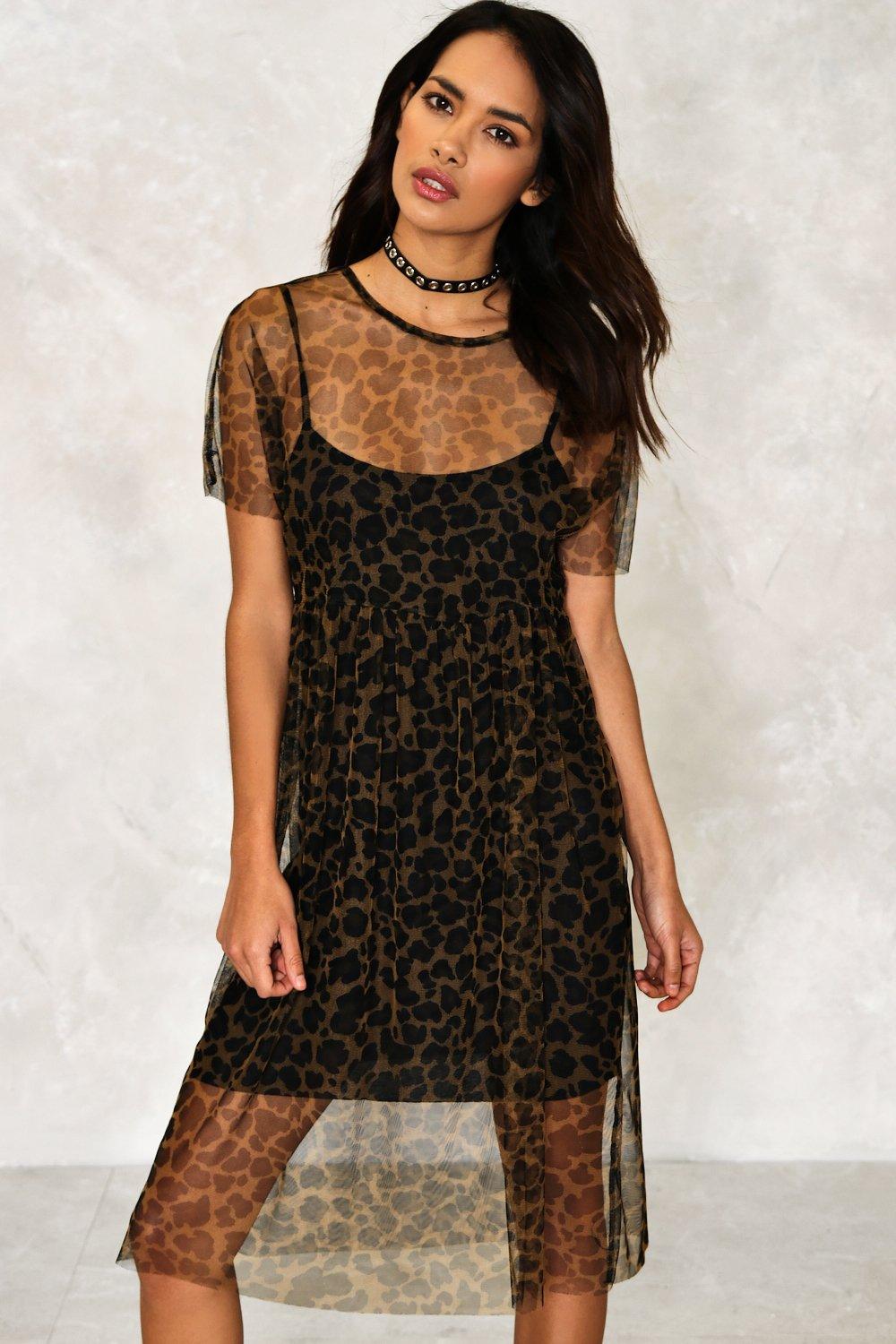 leopard mesh dress