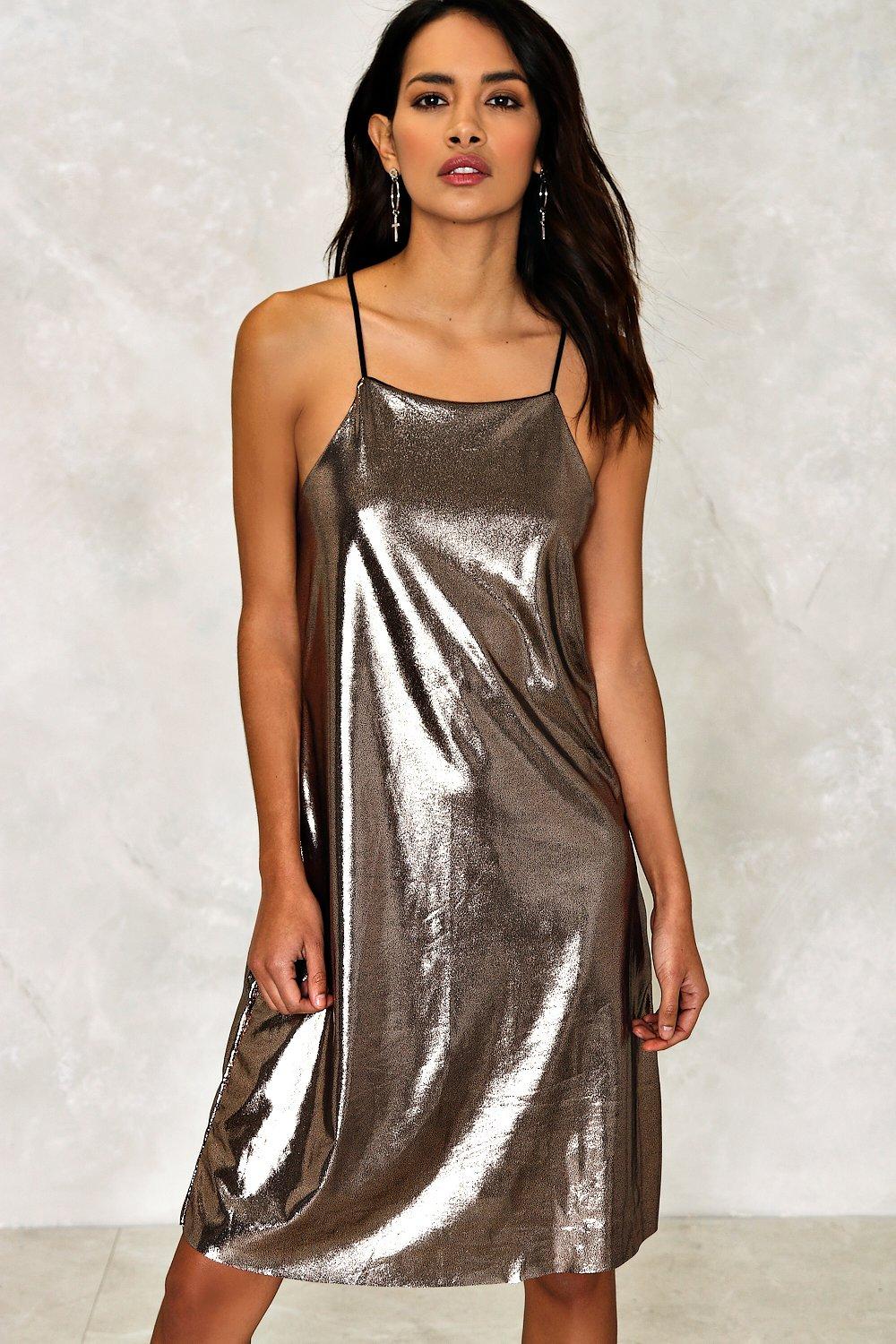 metallic slip dress