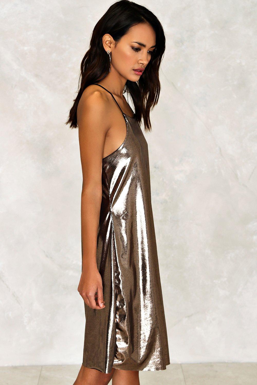 metallic slip dress