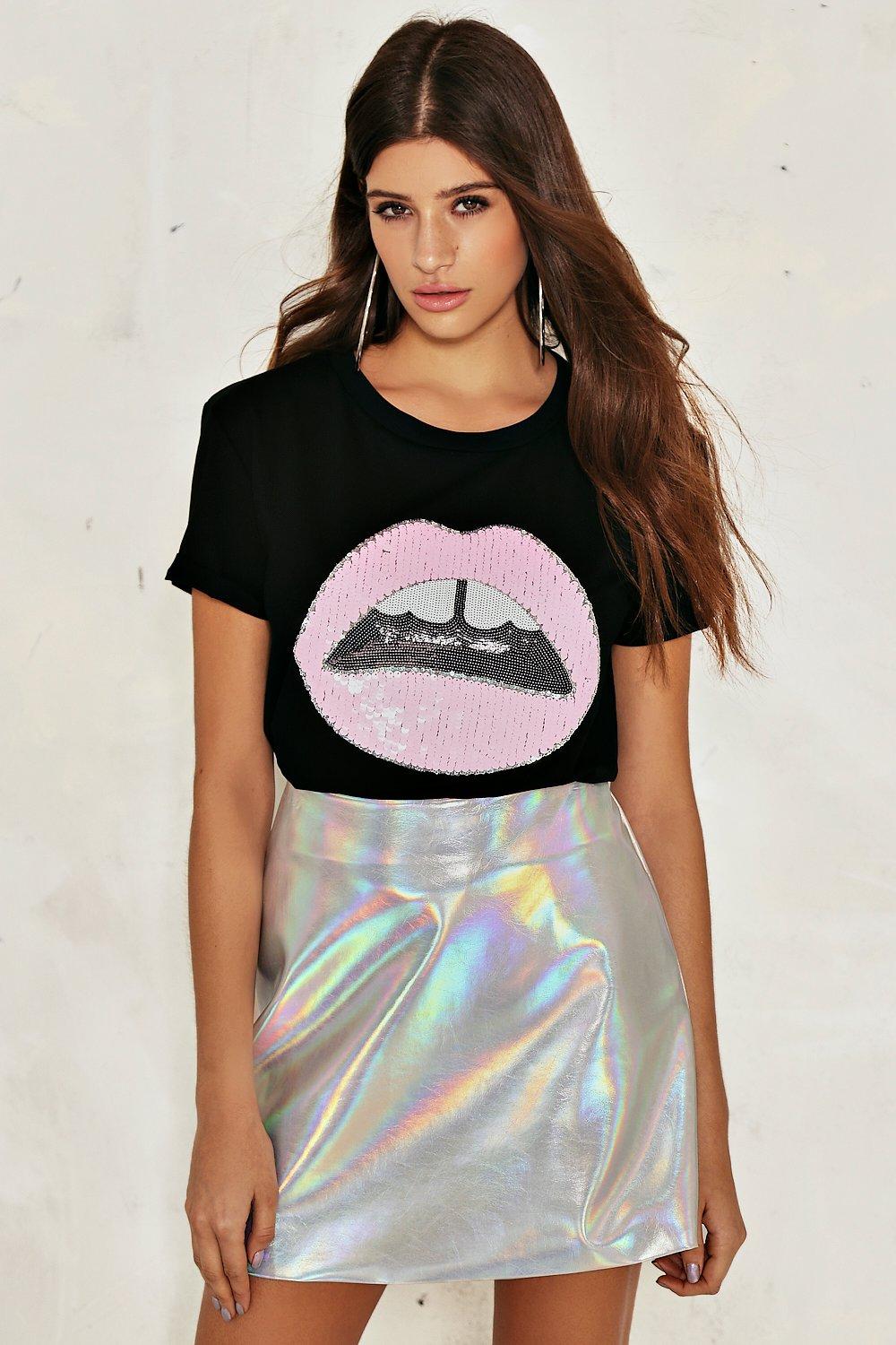 silver holographic mini skirt