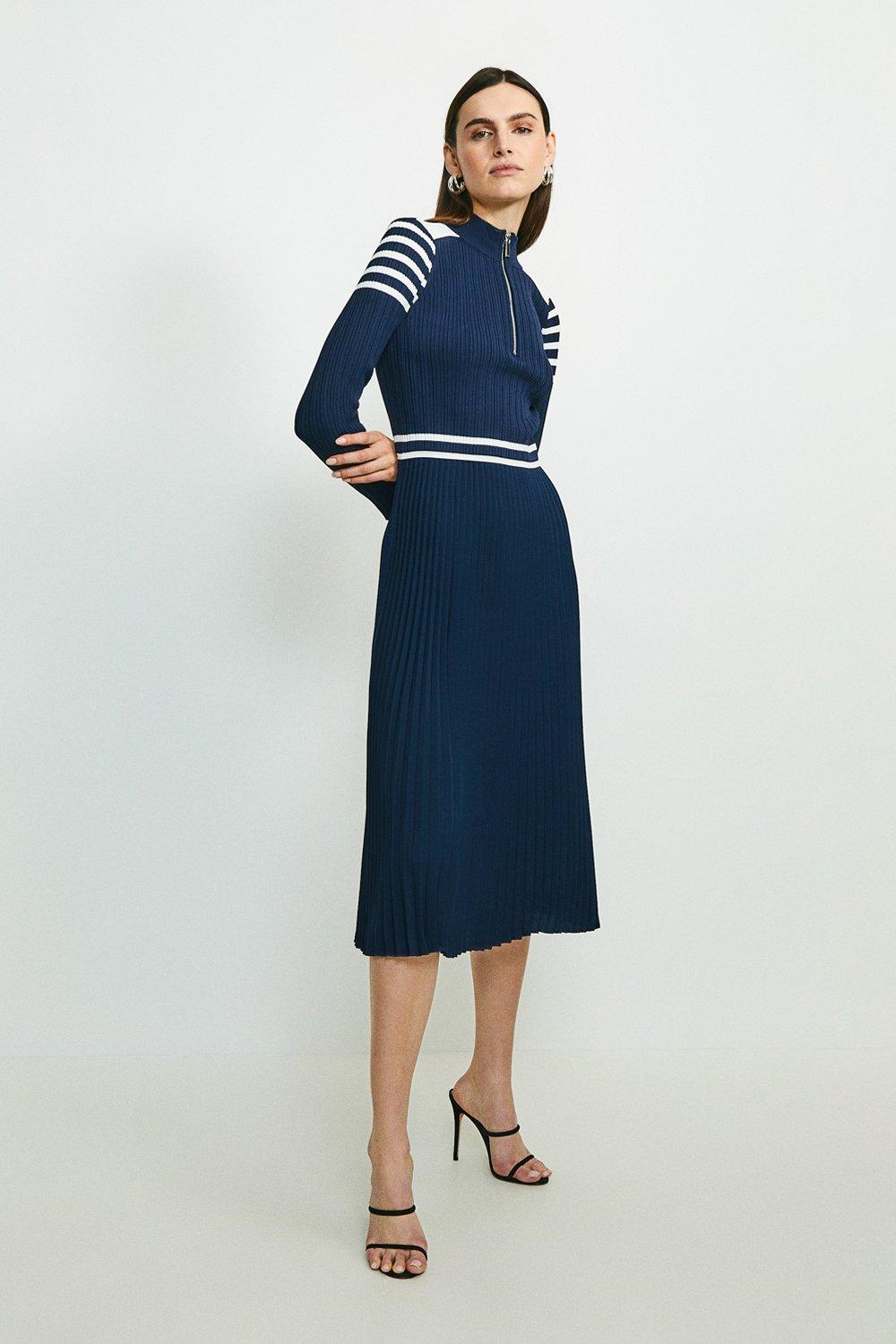 Sporty Stripe Pleat Skirt Knit Dress | Karen Millen
