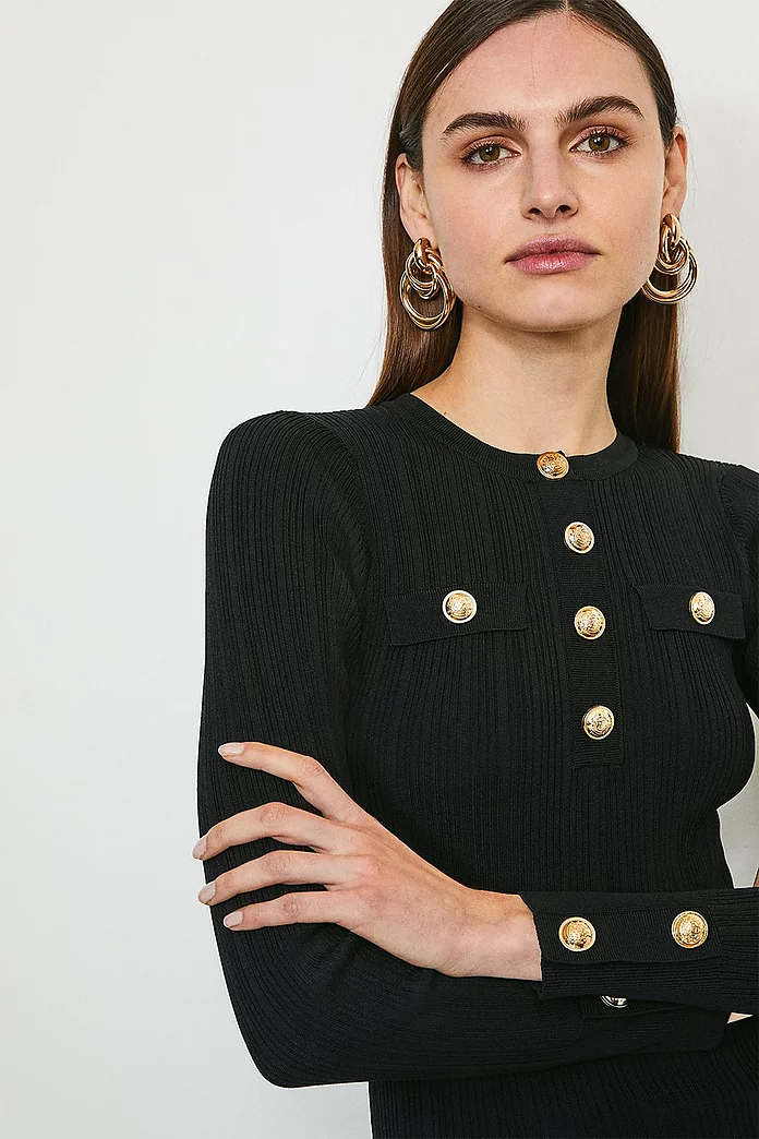 Military Trim Knitted Dress