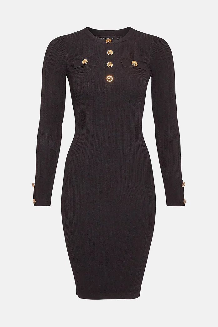 Military Trim Knitted Dress