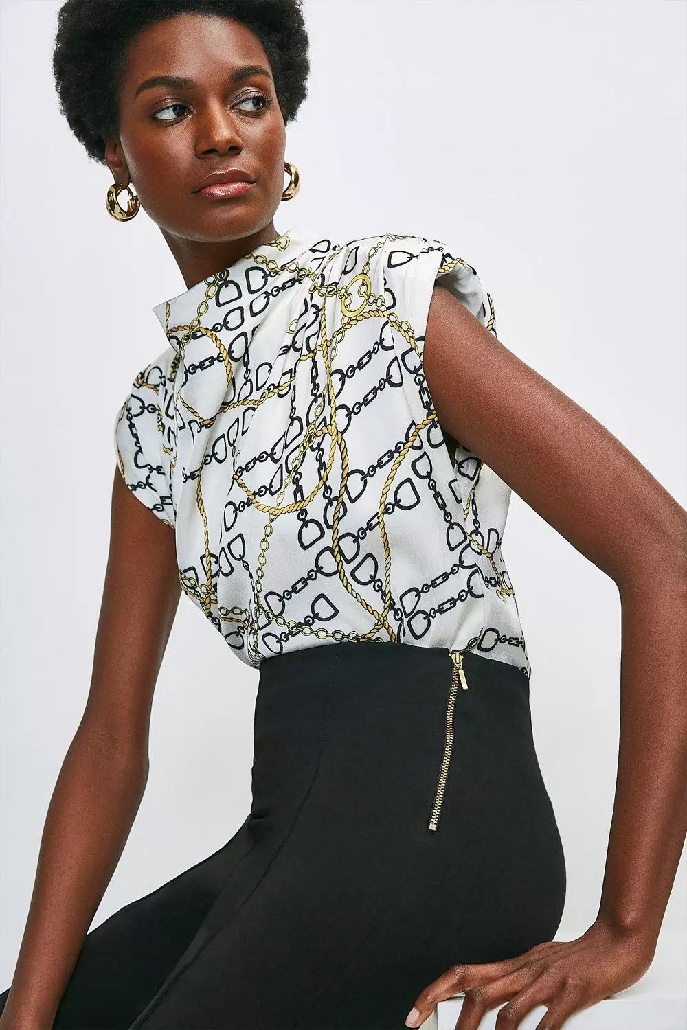 Chain Print Strong Shoulder Top Karen Millen