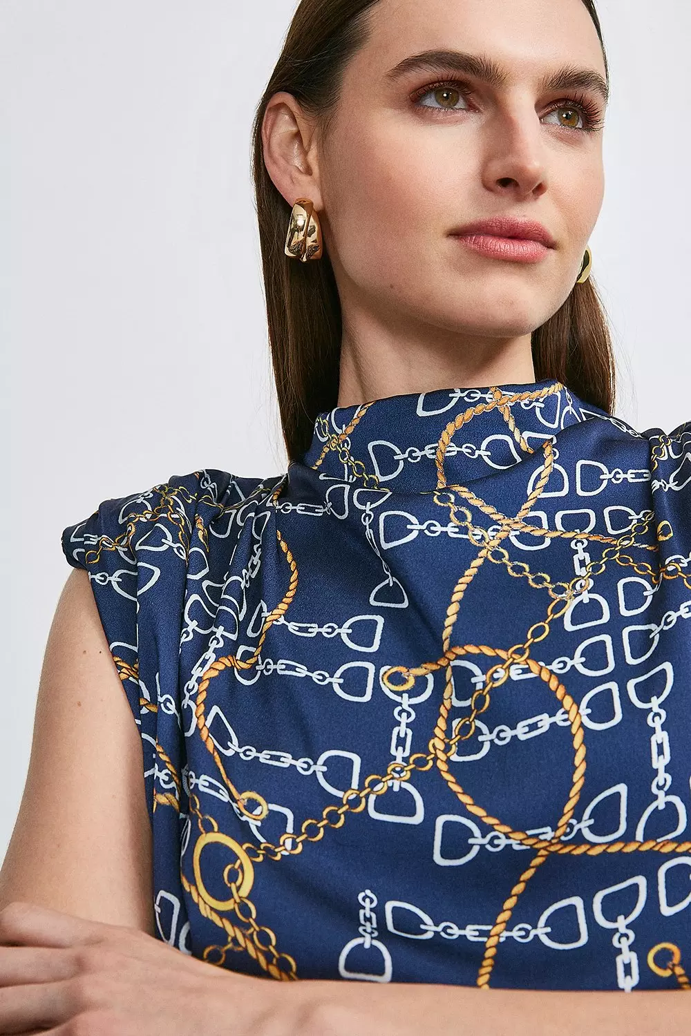 Chain Print strong Shoulder Dress