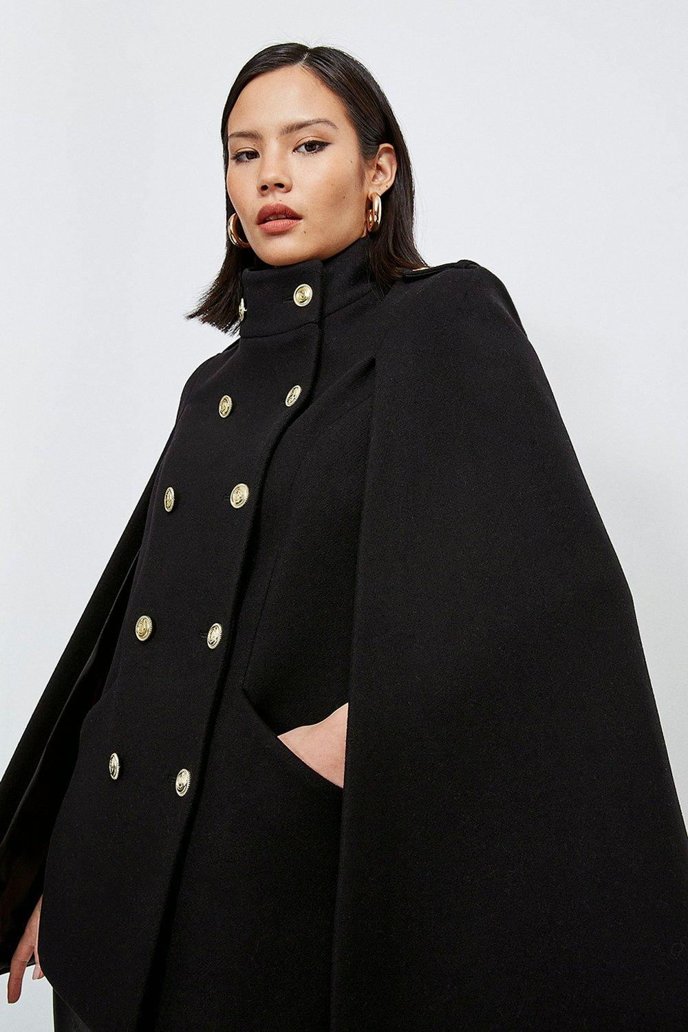 Italian Wool Blend Military Cape | Karen Millen