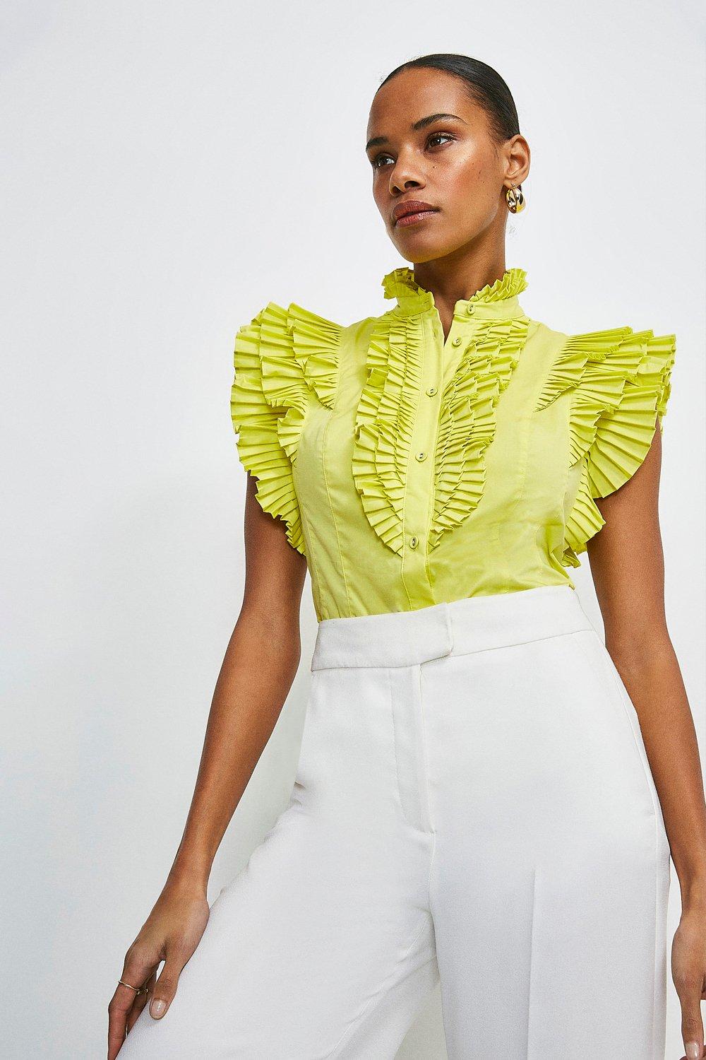 Sleeveless Pleated Ruffle Blouse | Karen Millen