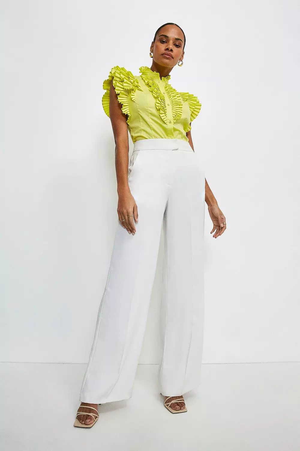 Sleeveless Pleated Ruffle Blouse | Karen Millen