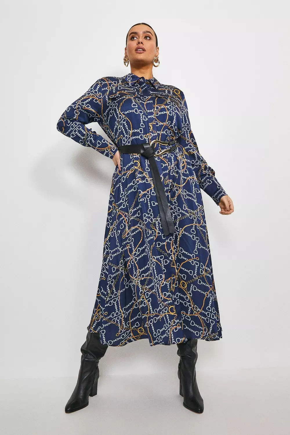 Chain Print Belted Fitted Dress - Luxury Dresses - Ready to Wear, Women  1A92SW
