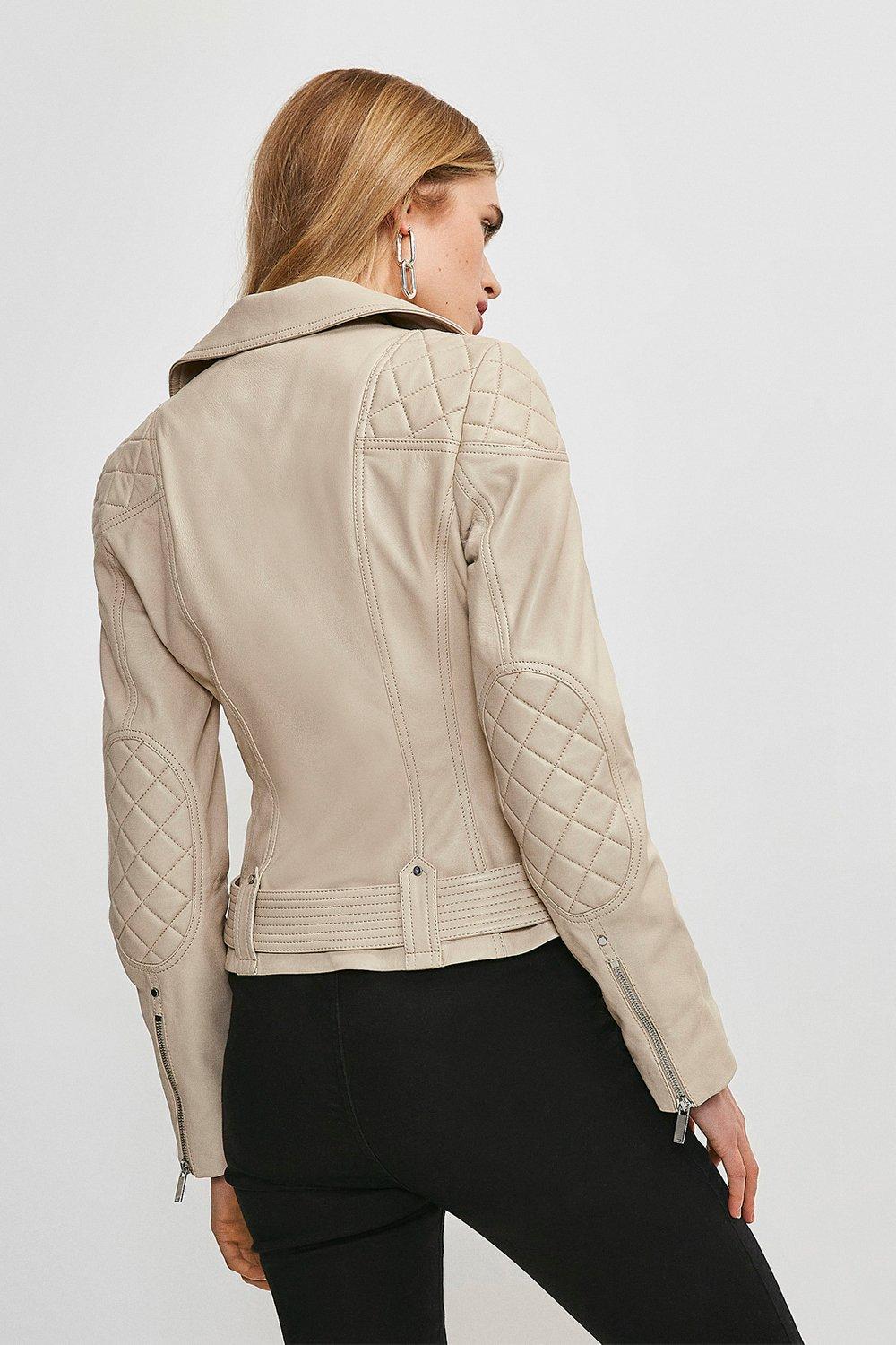 cream leather biker jacket