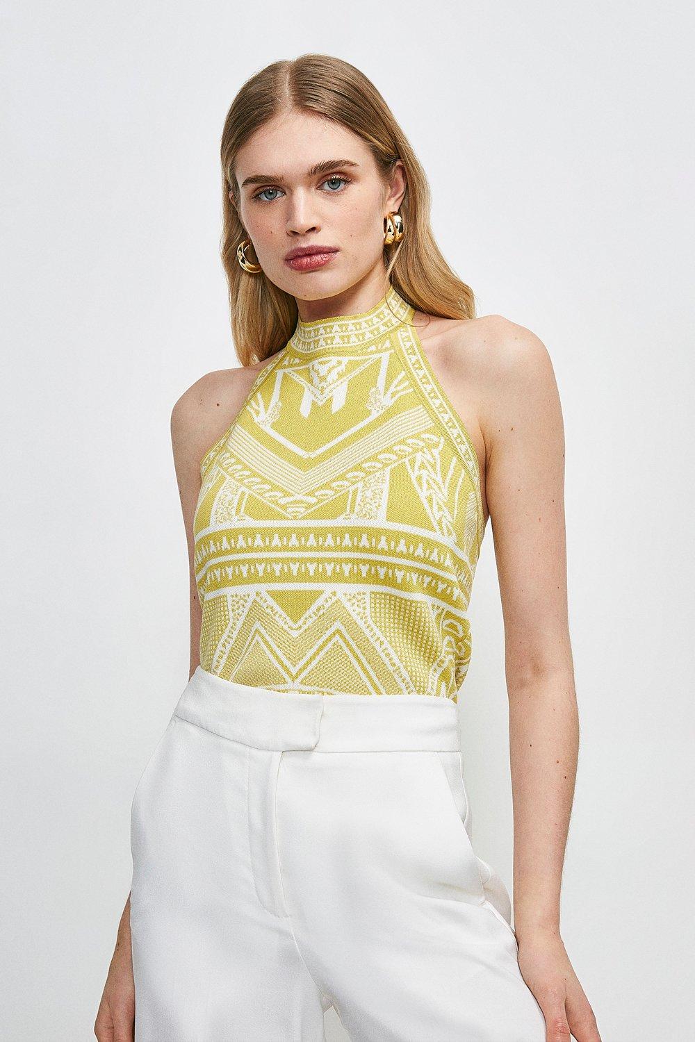 Halter Neck Jacquard Knitted Top Karen Millen