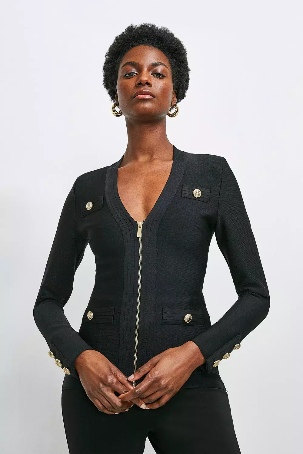 Military Bandage Zip Knitted Jacket | Karen Millen