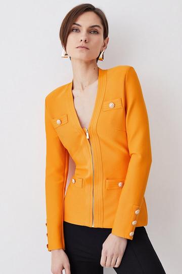 Orange Military Bandage Zip Knitted Jacket