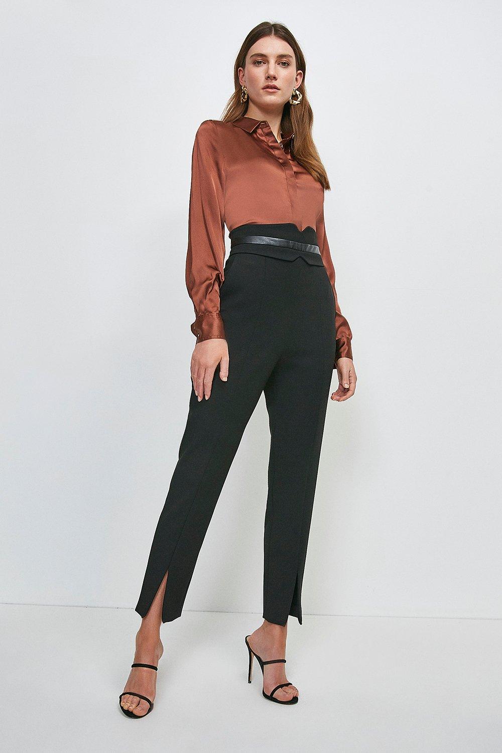 Compact Stretch High Waist Split Hem Pants | Karen Millen