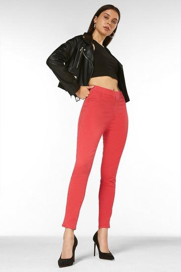Red Mid Rise Skinny Pull-On Stretch Jeans