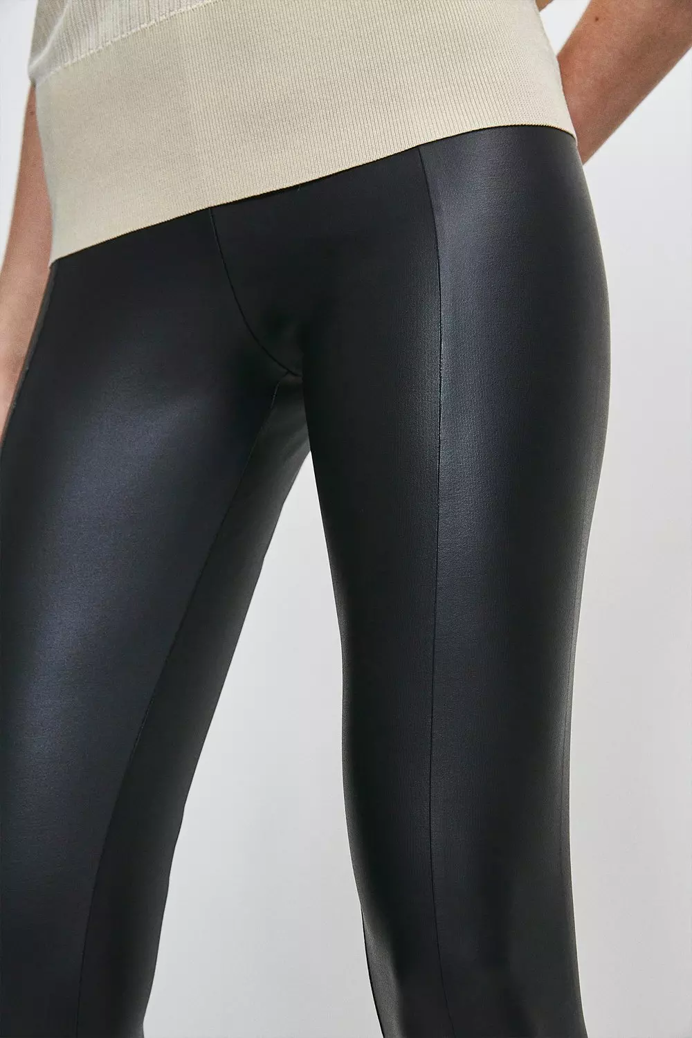 High Waisted All Over Pu Side Panel Leggings | Karen Millen