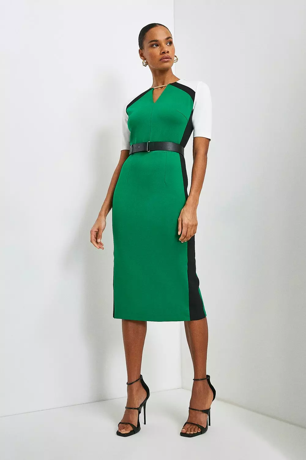 Color Blocking Belted Long Dress