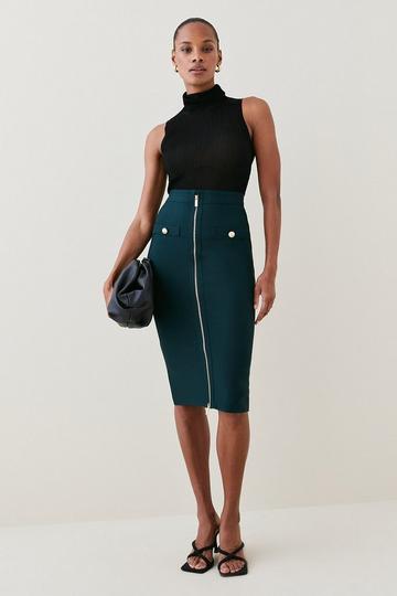 Military Bandage Knitted Pencil Midi Skirt teal