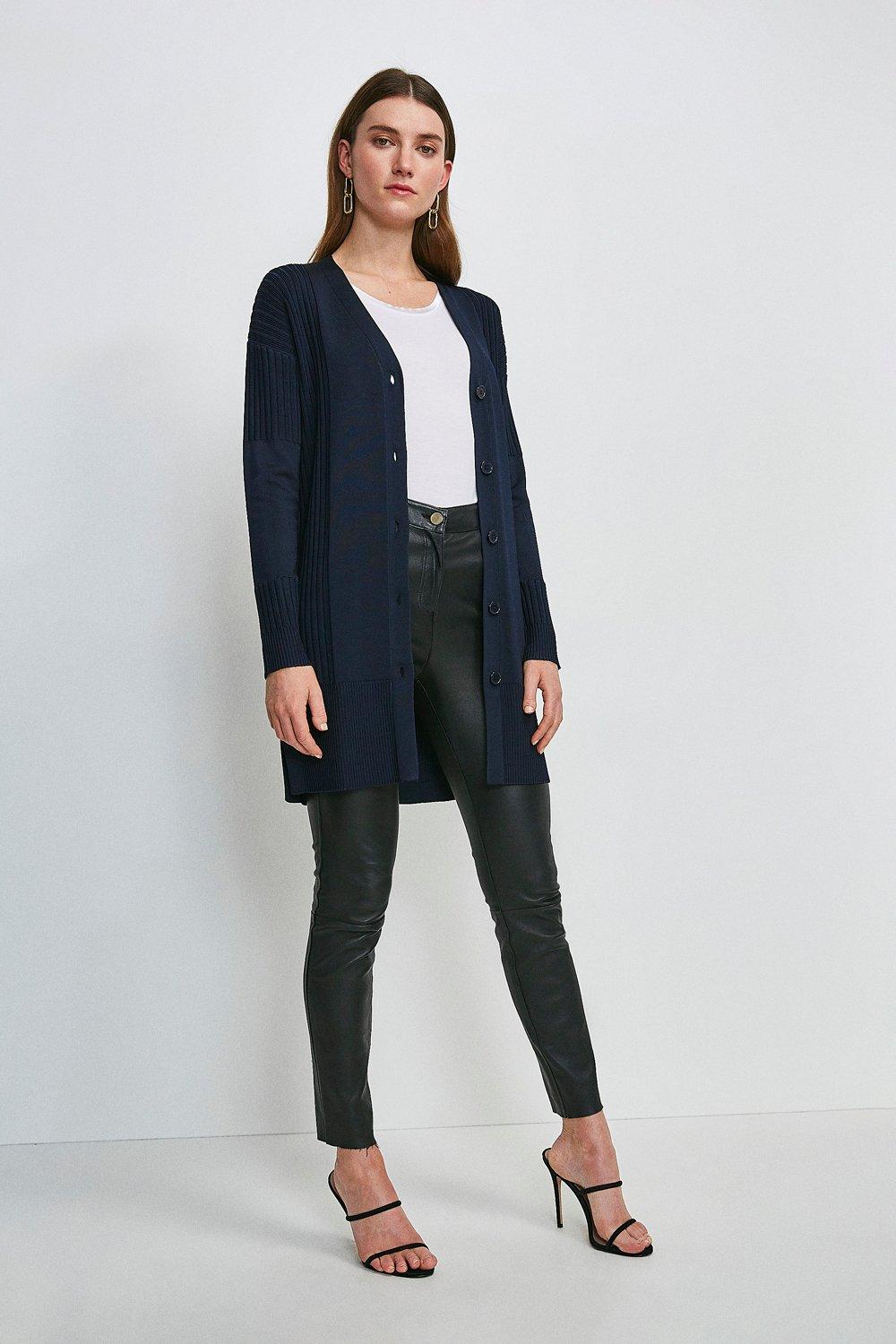 grey ribbed knitted midi cardigan