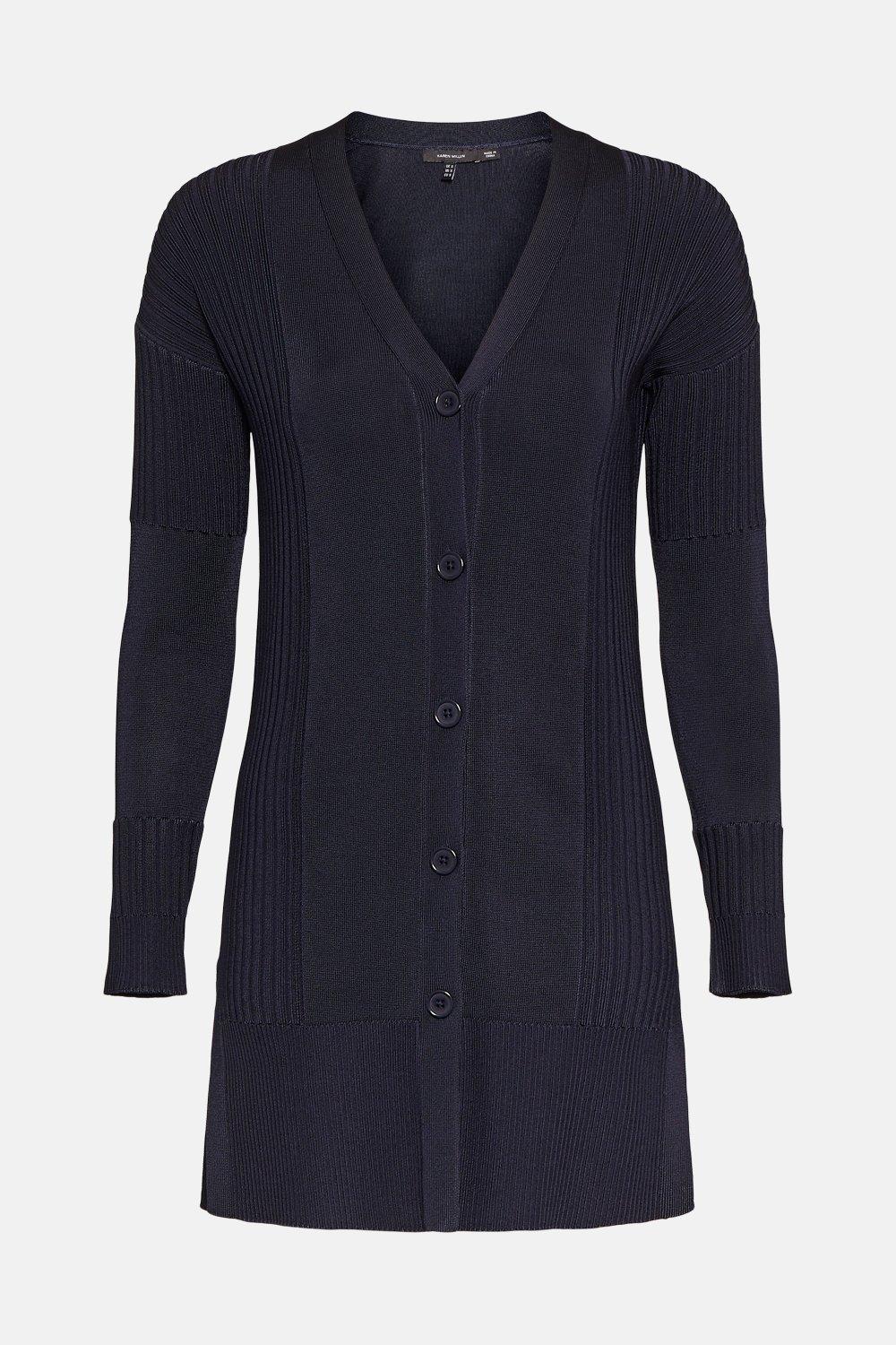 black ribbed knitted midi cardigan