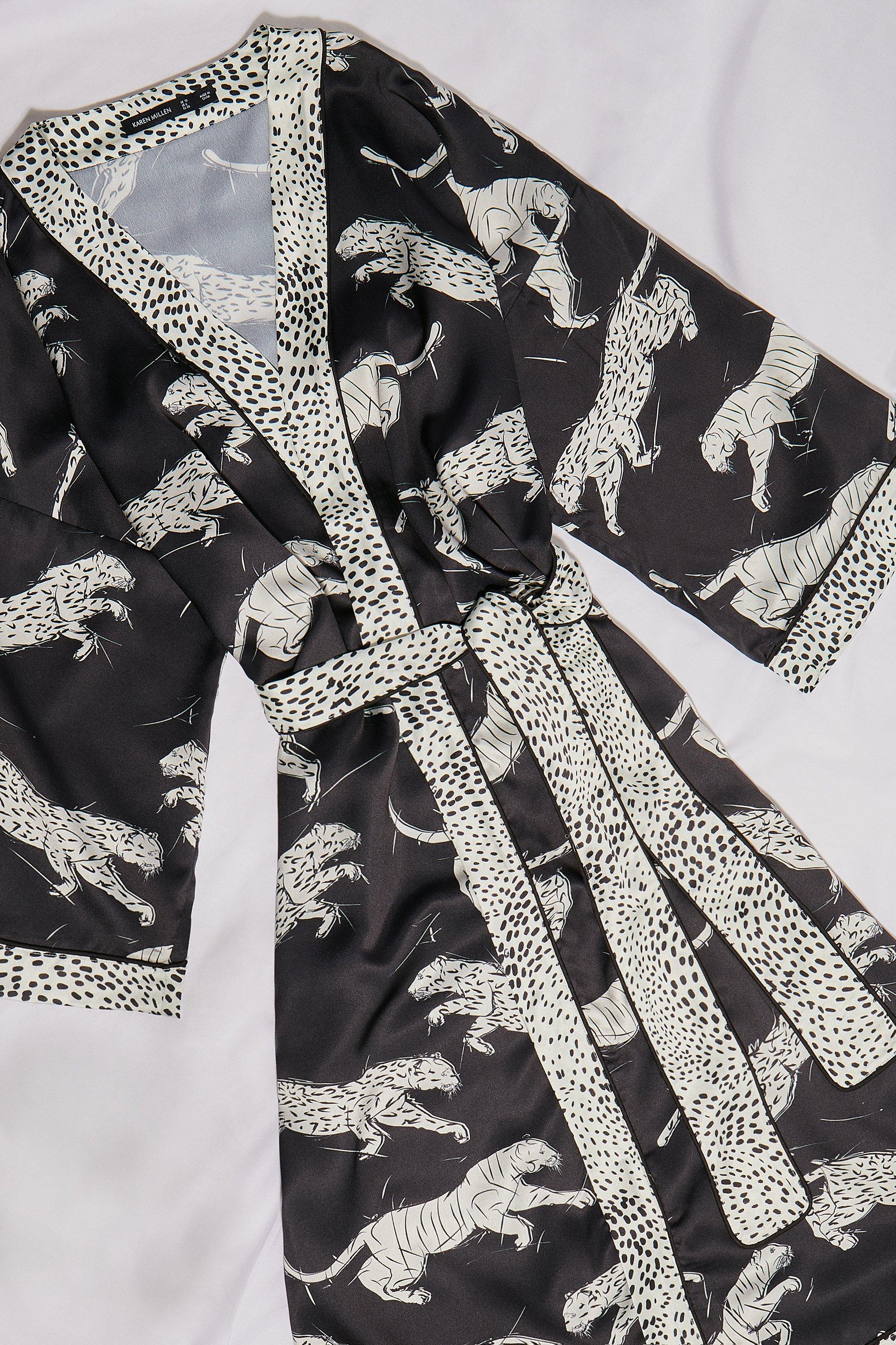 tiger print silk robe