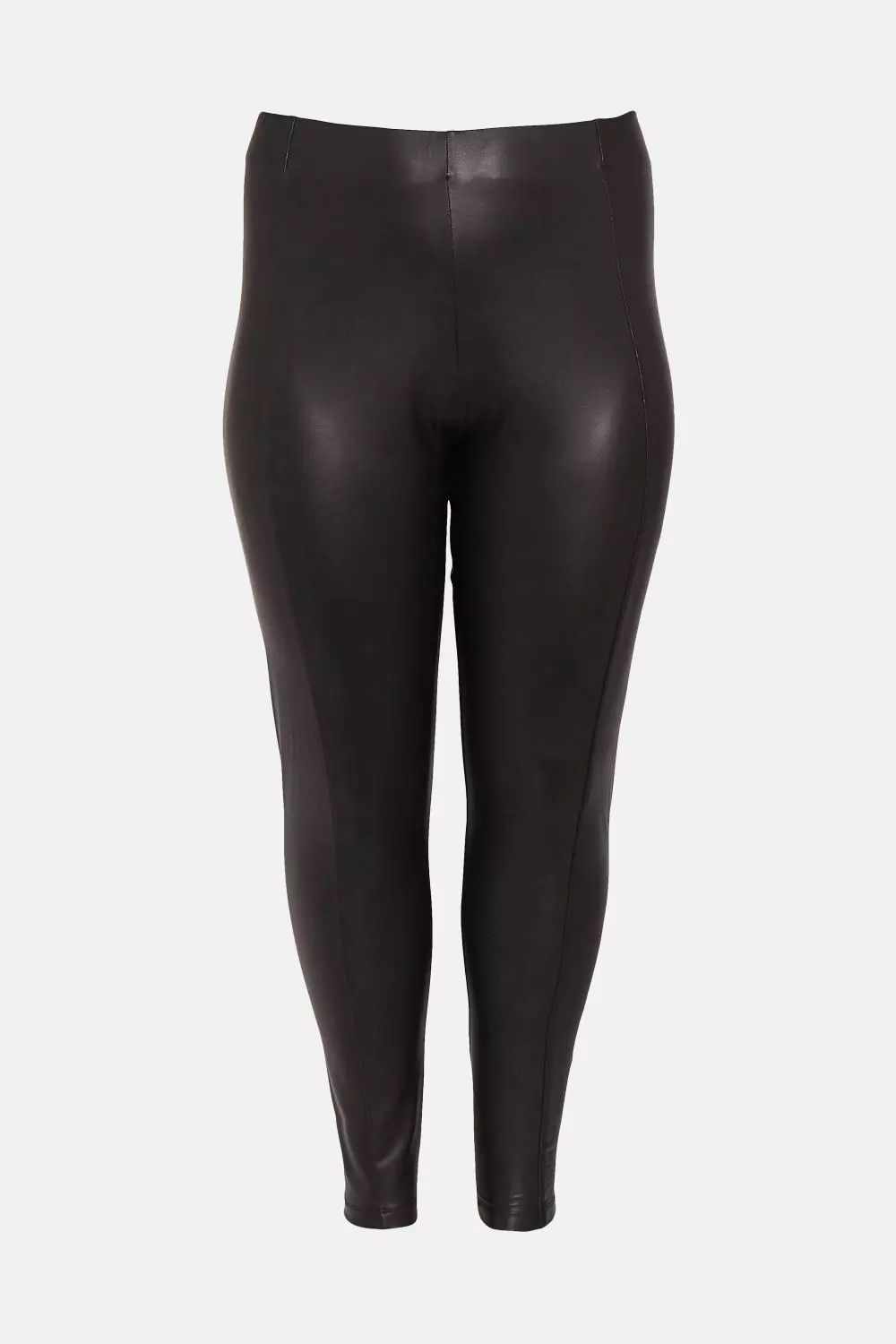 Petite Black Faux Leather Split Hem Seam Detail Skinny Pants