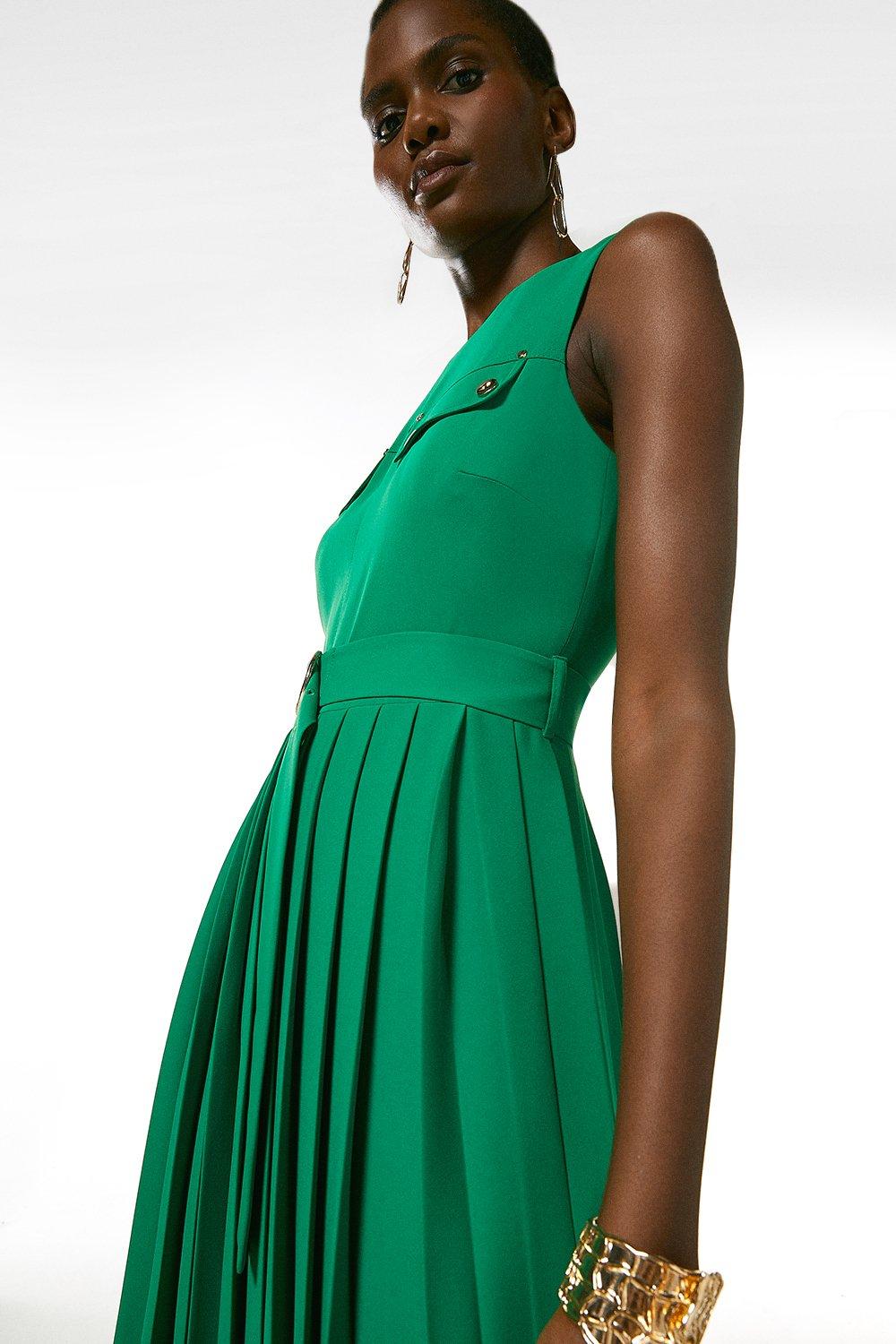 pleated green dress