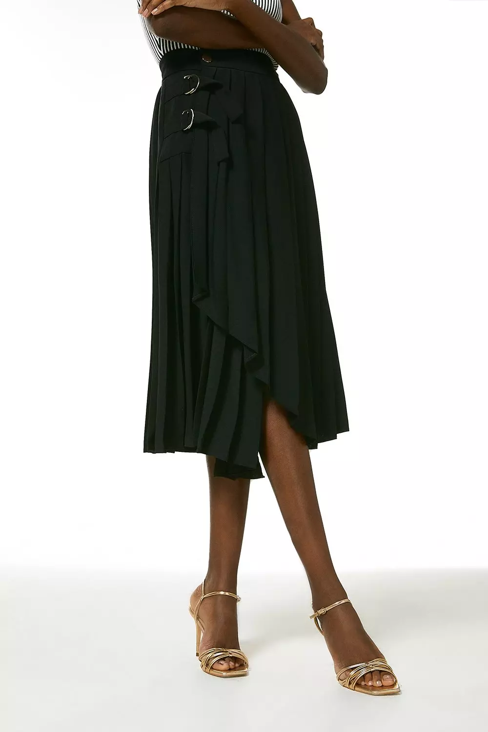 Tailored Compact Stretch Tab Detail Midi Skirt