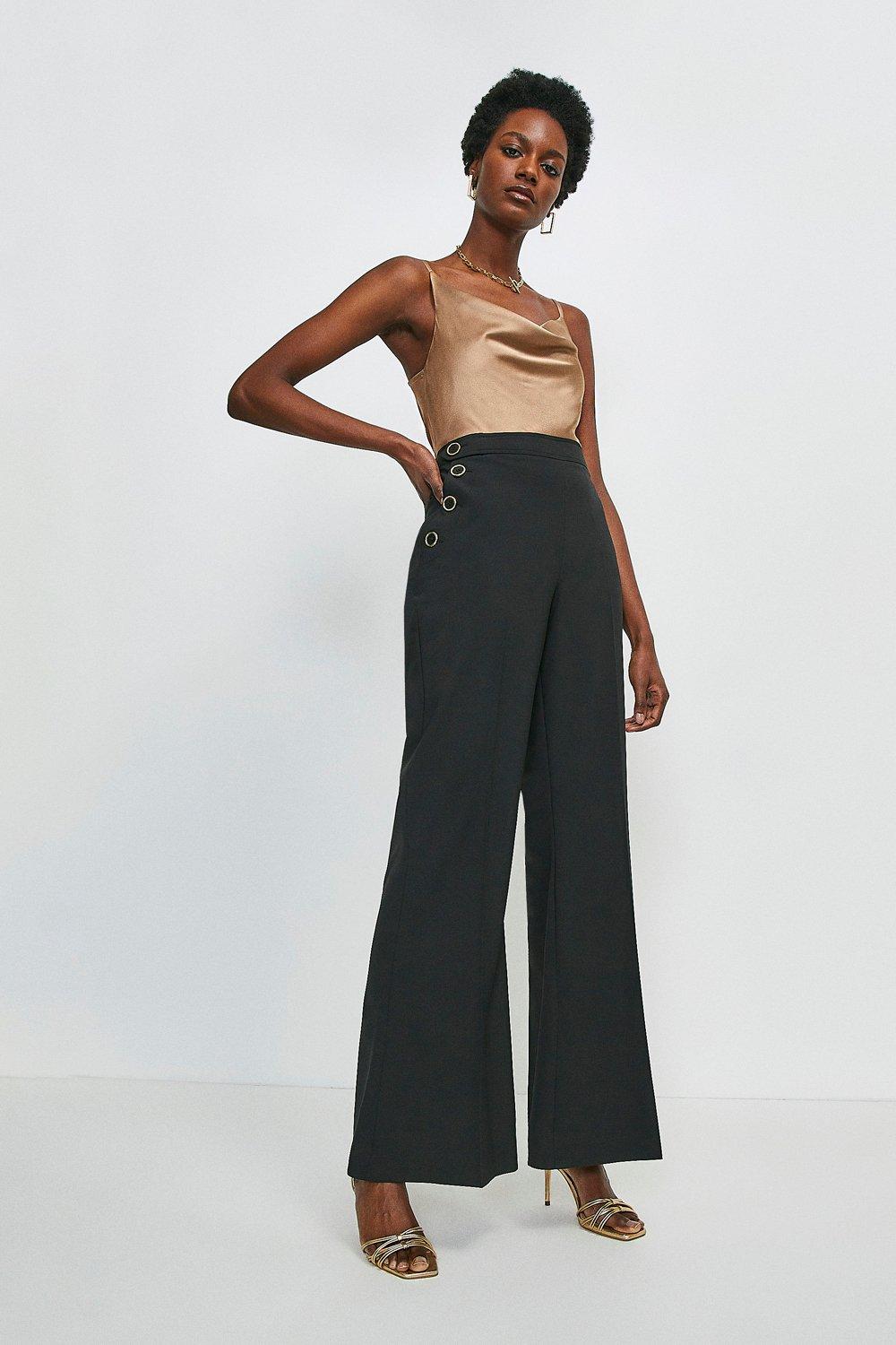 wool blend wide leg trousers