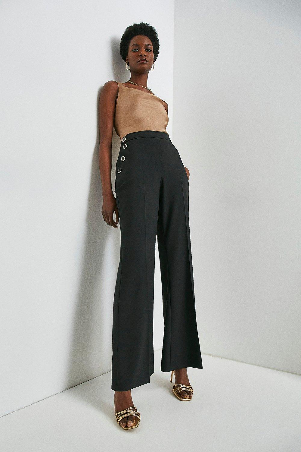 wool blend wide leg trousers