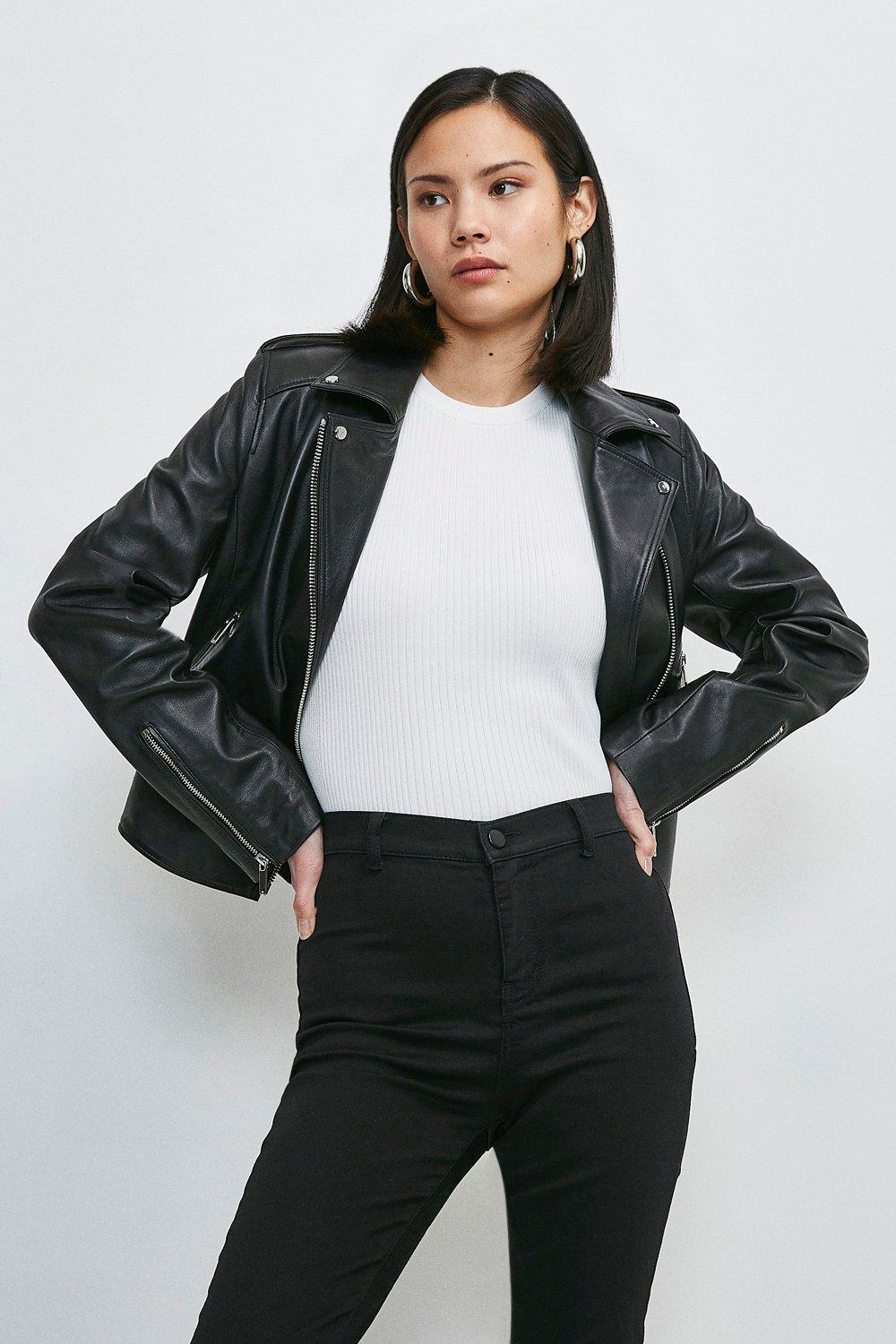 karen millen black leather biker jacket