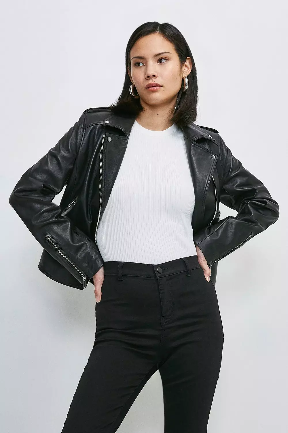 Karen millen leather 2025 biker jacket black