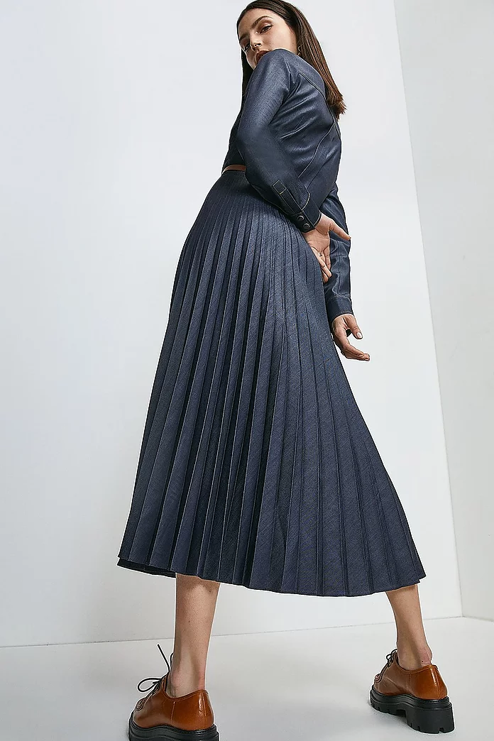 Tailored Denim Pleated Shirt Dress | Karen Millen