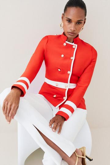 Red Military Double Breasted Bandage Jacket