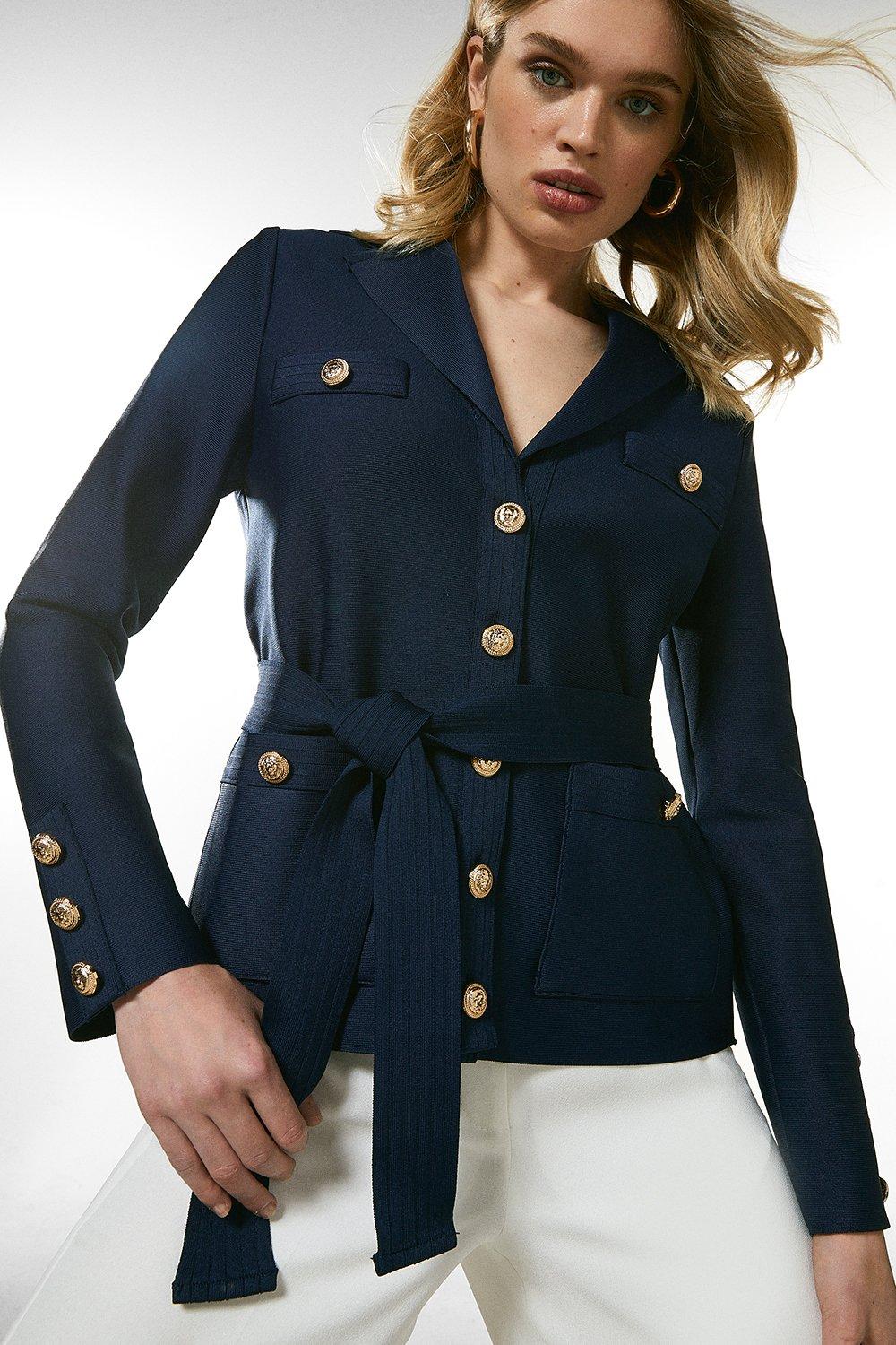 Plain Tie Waist Belt Double Breasted Jacket